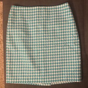 Houndstooth Plaid White and Blue Pencil Skirt